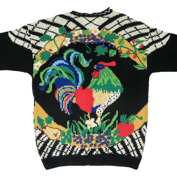 Vintage 90s Just Better Sweater designs by Lisa Coufal Rooster Cardigan Sweater - Picture 3 of 15